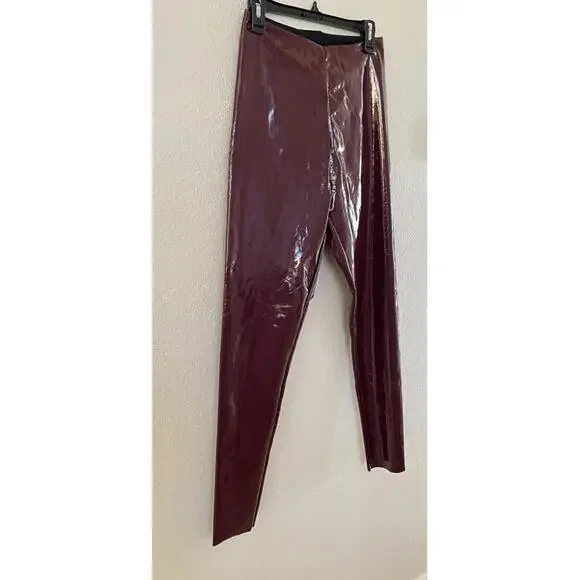 New Commando Control Top Faux Patent Leather Leggings In Burgundy Sz L Retail$98 - Picture 2 of 4